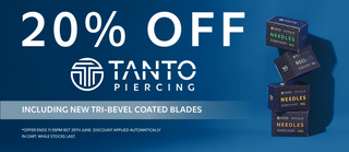 Animated GIF: 20% off on biodegradable Tanto piercing products – shop now