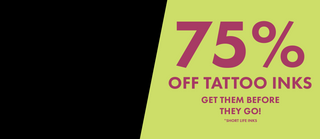 Animated GIF offering 75% off premium tattoo ink on Wholesale Body Jewellery