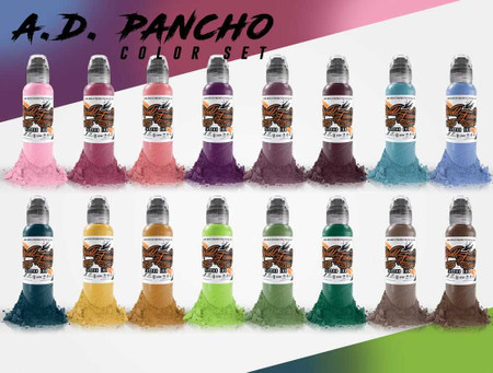 World Famous Tattoo Ink - 16 Colour A.D. Pancho Set - 1oz