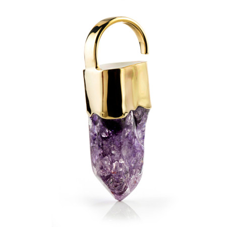 1x Amethyst Crystal Brass Ear Weight