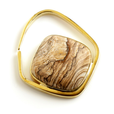 1x Picture Jasper Stone on Brass Surround Ear Pendant