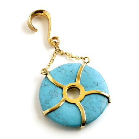 1x Turquoise Donut on Hanging Brass Hook