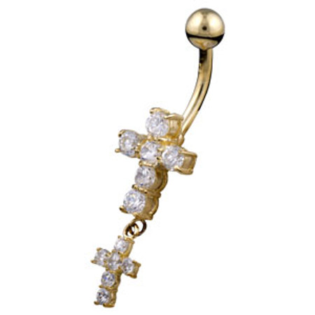 9ct Large Cross Drop Belly Bar