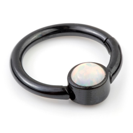 Black Steel Hinge Opal Disk Segment Ring