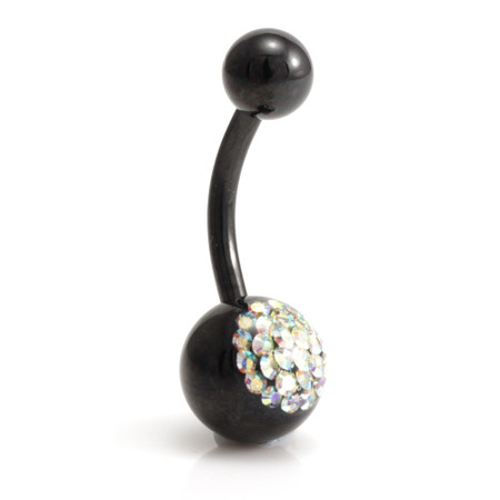 Black Steel Multi Gem Navel Bar