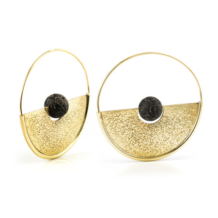 Brass Lava Disk Hoop Earrings (Pair)