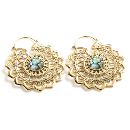 Brass Lotus Hoop Earrings with Abalone (Pair)-1