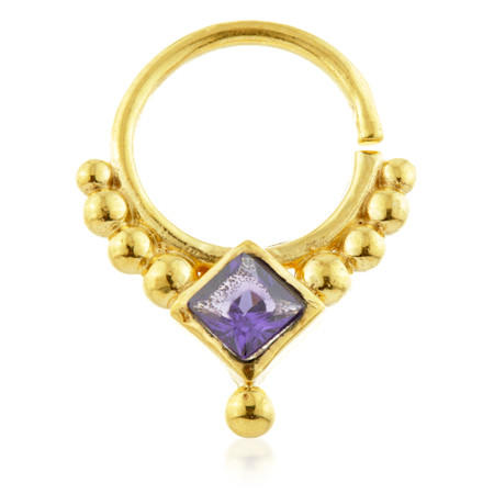 Dot Silver Open Ring with Iolite Gem