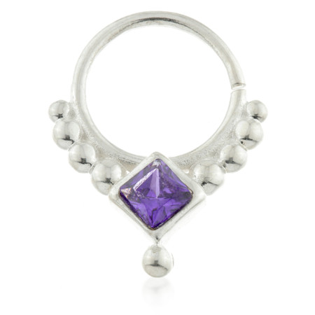 Dot Silver Open Ring with Iolite Gem