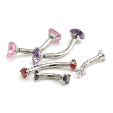 Internal Ti Micro Banana with Double Steel Prong Set Gems - 1.2mm - Crystal