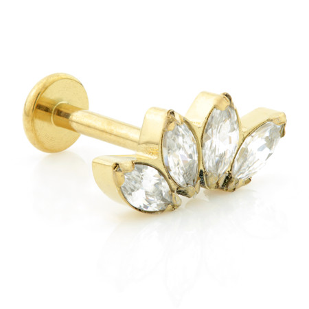 Internal Zircon Gold Ti Micro Labret with Marquise Gem Cluster Attachment (1.2mm)