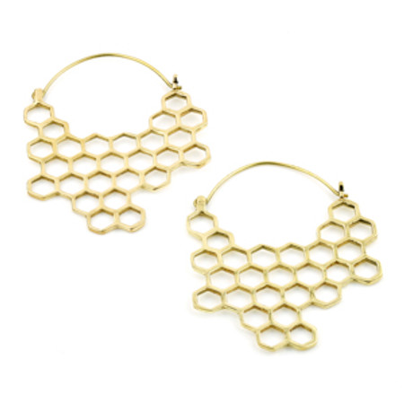 Mandala Jewellery - Honeycomb Brass Hoop Earrings (Pair)