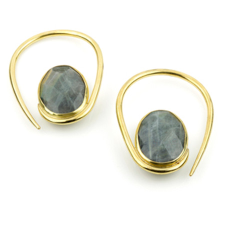 Mandala Jewellery - Labradorite Brass Oval Pull Through Earrings (Pair)