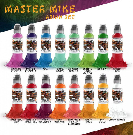 Master Mike 16-Colour Asian Set - World Famous Tattoo Ink - 1oz