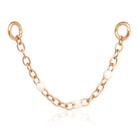 Rose Gold PVD Steel Hanging Chain Charm with White Enamel Balls