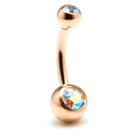 Rose Gold Steel Double Jewelled Navel Bar