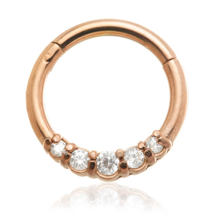 Rose Gold Steel Front Pave Gems Hinged Micro Ring