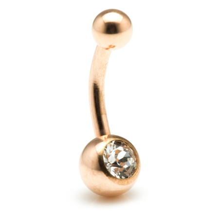 Rose Gold Steel Single Jewelled Baby Navel Bar