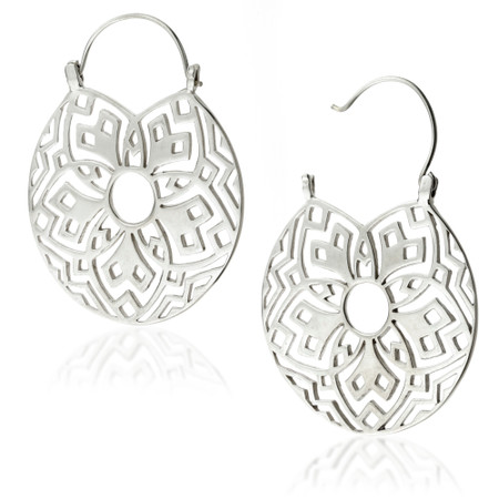 Silver Brass Flower Disk Earrings (Pair)