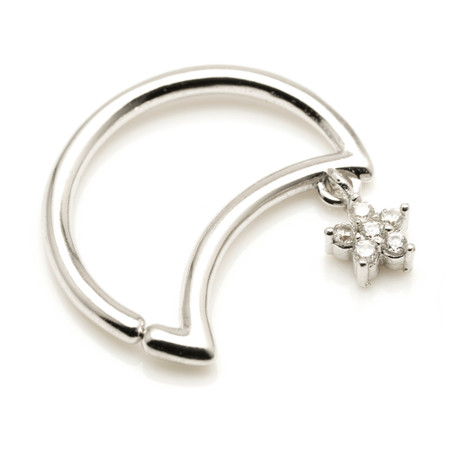 Silver Hanging Flower Moon Ring