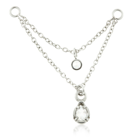 Steel Double Hanging Gem Chain Charm