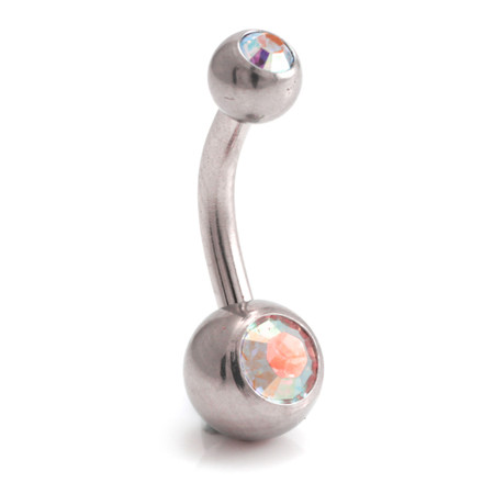 Steel External Thread Baby Double Jewelled Navel Bar -1.6-10-AB Rose