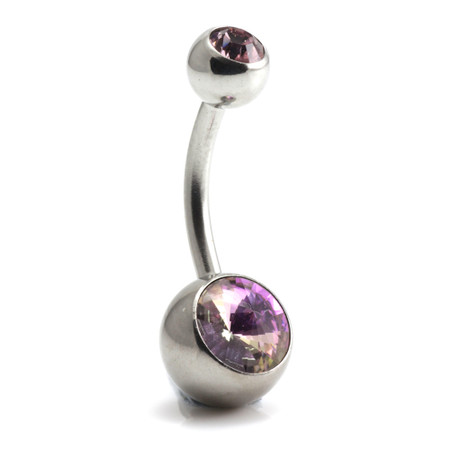 Steel External Thread Double Jewelled Navel Bar -1.6-6-Vitrial Light