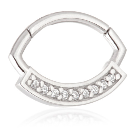 Steel Marquise Shaped Front Facing Jewelled Pavé Hinged Ring