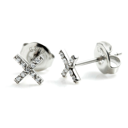 Steel Pave Gem 'X' Earrings (Pair)