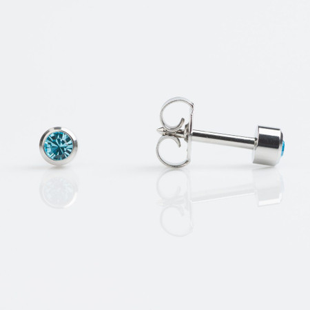 Studex Regular Stainless Aquamarine (March) Bezel Studs - Pack of 12