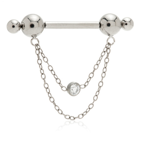 Threadless Ti Double Ball Jewelled Chain Nipple Bar