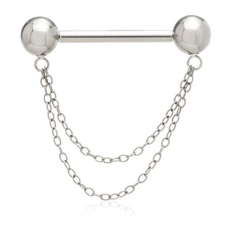 Threadless Ti Plain Ball Double Chain Nipple Bar