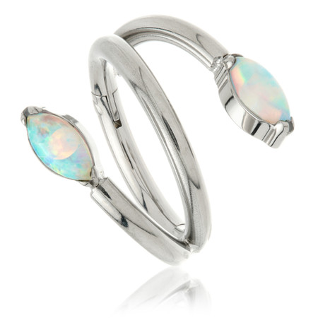 Ti Couture Coiled Shape with Marquise Opal Ends Hinged Ring