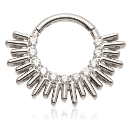 Ti Couture Forward Facing Spike Gem Hinge Ring