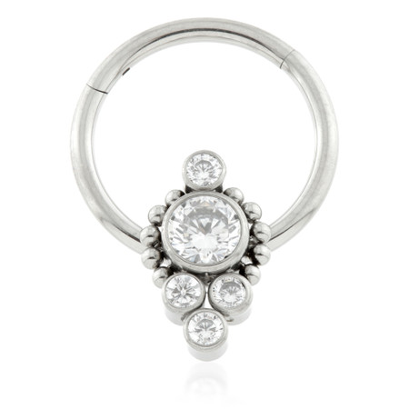 Ti Couture Front Facing Ball and Gem Cluster Hinged Ring