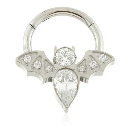 Ti Couture Front Facing Jewelled Bat Hinged Ring
