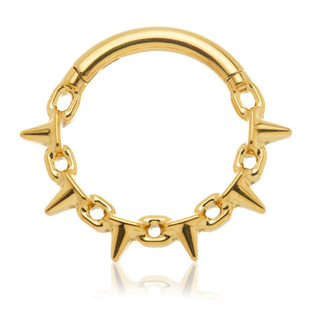 Ti Couture Zircon Gold Forward Facing Spiked Chain Link Hinged Ring