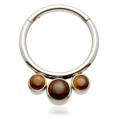 Ti Front Facing Triple Bezel with Tiger Eye Stone Hinged Ring