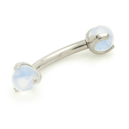 Ti Internal Banana Bar with Double Opalite Stone Prong