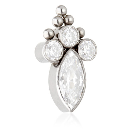 Ti Internal Jewelled Bezel Marquise with Triple Gem and Beads Top Attachment (1.2mm thread)