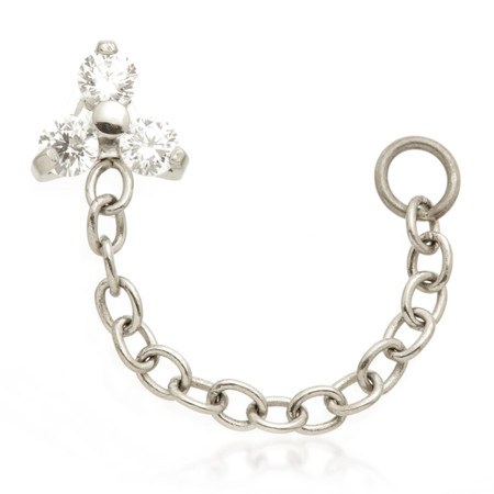 Ti Internal Jewelled Trinity Attachment with Hanging Chain for Double Piercing-24