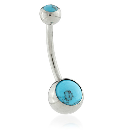 Ti Internal Navel Bar with Double Turquoise Stone