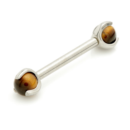 Ti Internal Prong Nipple Bar with Tiger Eye Stone