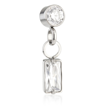 Ti Threadless Jewelled Bezel Attachment with Hanging Baguette Charm