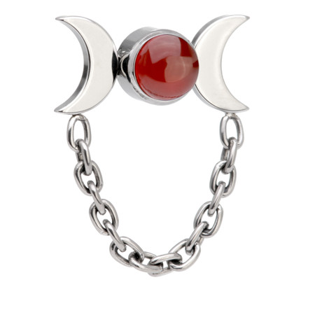 Ti Threadless Red Agate Bezel with Double Moon Crescent Attachment