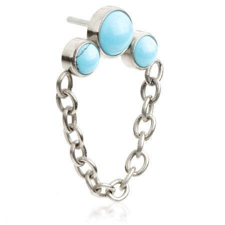 Ti Threadless Triple Turquoise Stone Bezel with Hanging Chain Attachment