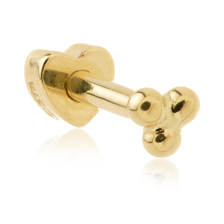 TL - 14ct Gold Fixed Trinity Dot Microbar with Screw on Heart Back TL - 14ct Gold Fixed Trinity Dot Microbar with Screw on Heart Back