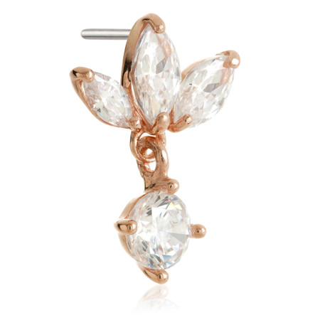 TL - 14ct Threadless Gold Jewelled  Fleur-de-lis Pin Attachment With Hanging Gem