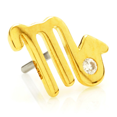 TL - 14ct Solid Gold Threadless Jewelled Zodiac Scorpio Pin Attachment