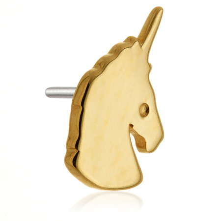 TL - 14ct Solid Gold Threadless Plain Unicorn Head Attachment TL - 14ct Solid Gold Threadless Plain Unicorn Head Attachment